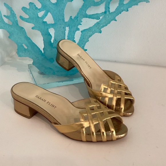 NEW $530 Sarah Flint Perfect Terry Gold Block Heel Cage Slides Sandals Sz 37/ 7 - Picture 7 of 15